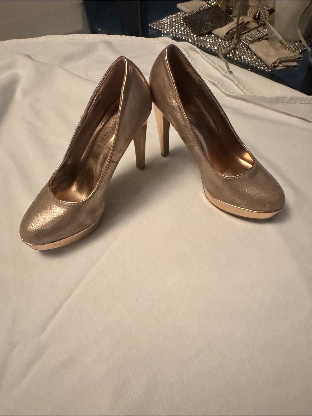 Metallic Gold High Heel Platform Pumps - Women's Party Shoes